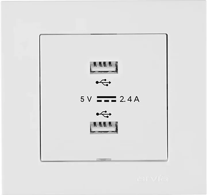 Розетка USB-A + USB-A 5V-2.4A, Білий KAREN