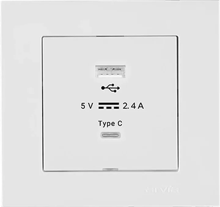 Розетка USB-A + USB-C 5V-2.4A, Білий KAREN