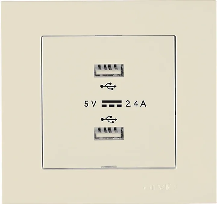 Розетка USB-A + USB-A 5V-2.4A, Крем KAREN