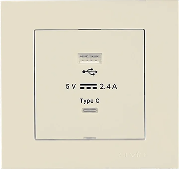 Розетка USB-A + USB-C 5V-2.4A, Крем KAREN