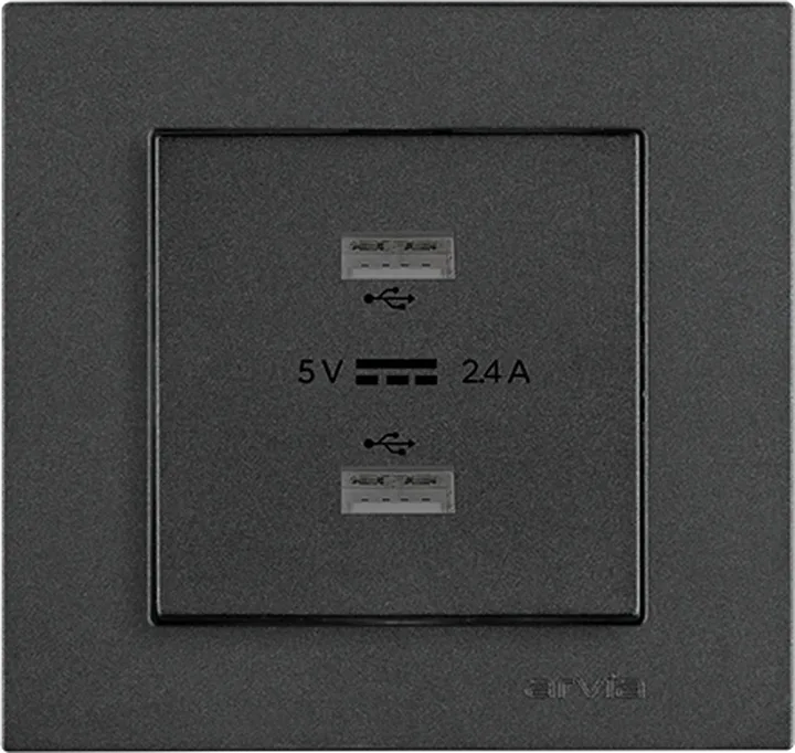 Розетка USB-A + USB-A 5V-2.4A, Димчатий KAREN