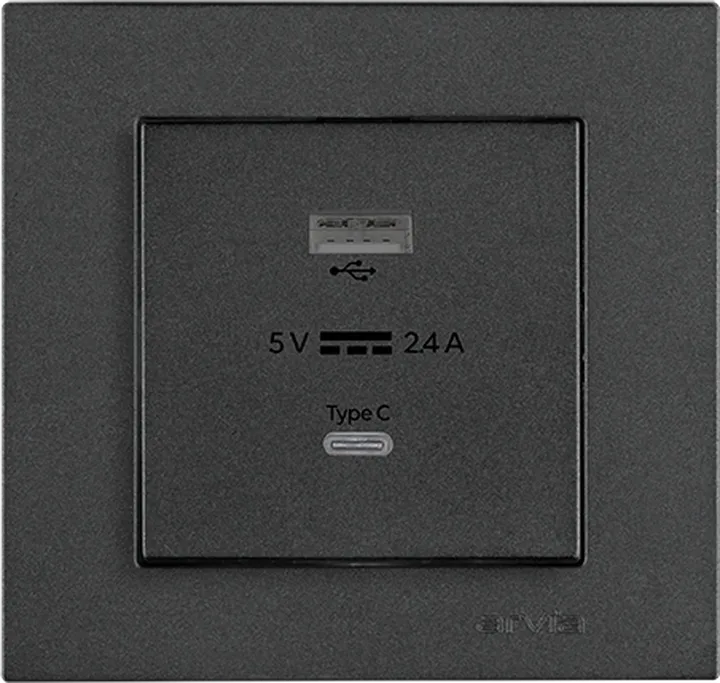 Розетка USB-A + USB-C 5V-2.4A, Димчатий KAREN