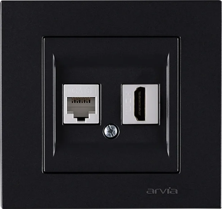 Розетка комп. Cat6 + Розетка HDMI, Чорна KAREN