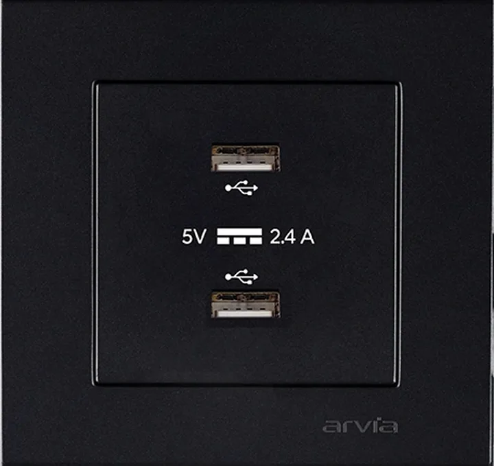 Розетка USB-A + USB-A 5V-2.4A, Чорний KAREN