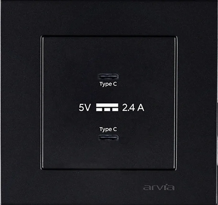 Розетка USB-C + USB-С 5V-2.4A, Чорний KAREN