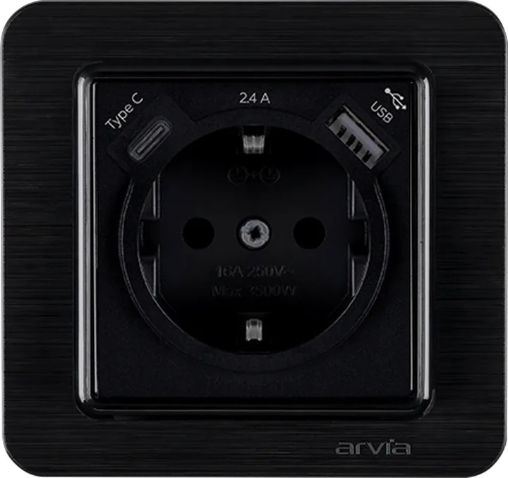 Розетка з заземленням зі шторками USB-A + USB-C 5V-2.4A