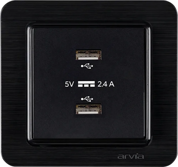 Розетка USB-A + USB-A 5V-2.4A, Чорний LAVIN