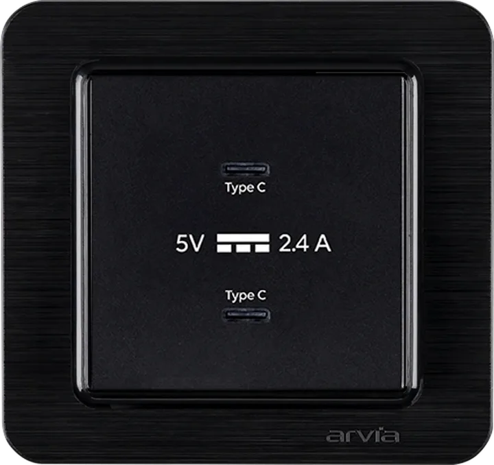 Розетка USB-C + USB-С 5V-2.4A, Чорний LAVIN