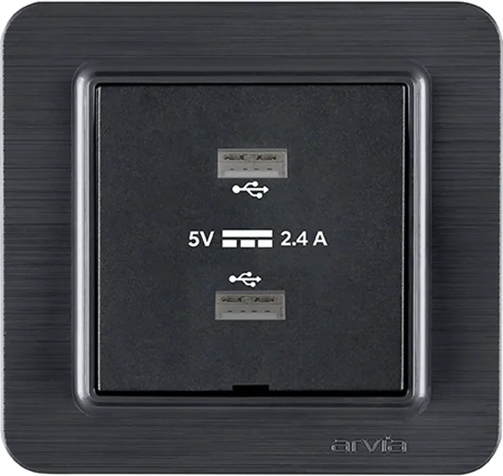 Розетка USB-A + USB-A 5V-2.4A, Графіт LAVIN