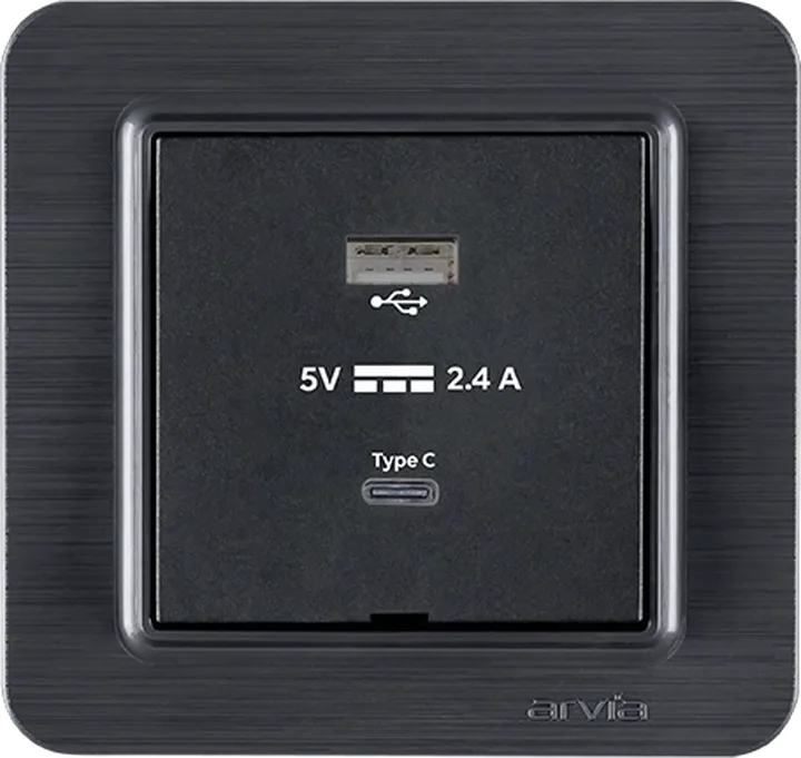 Розетка USB-A + USB-C 5V-2.4A, Графіт LAVIN