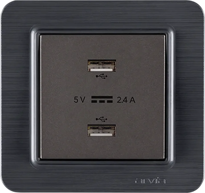 Розетка USB-A + USB-A 5V-2.4A, Антрацит LAVIN