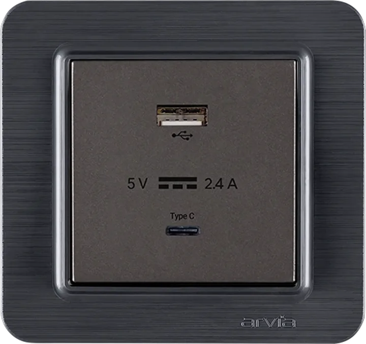 Розетка USB-A + USB-C 5V-2.4A, Антрацит LAVIN