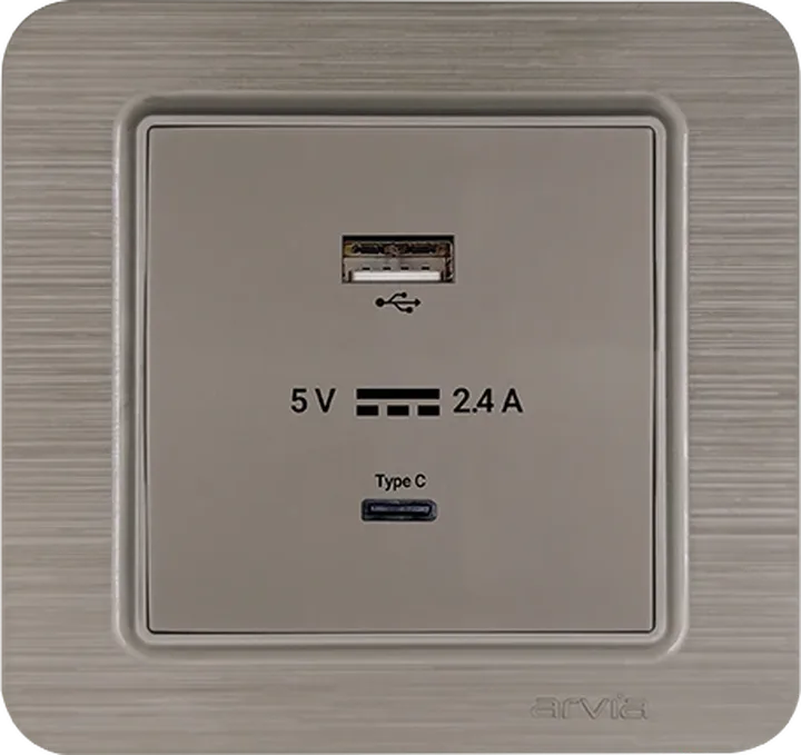 Розетка USB-A + USB-C 5V-2.4A, Мідь LAVIN