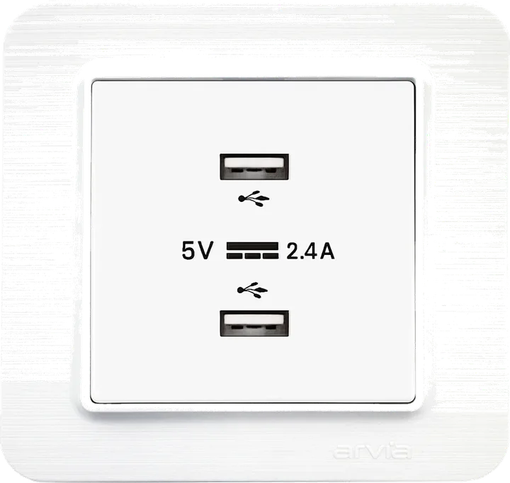 Розетка USB-A + USB-A 5V-2.4A, Матовий білий LAVIN