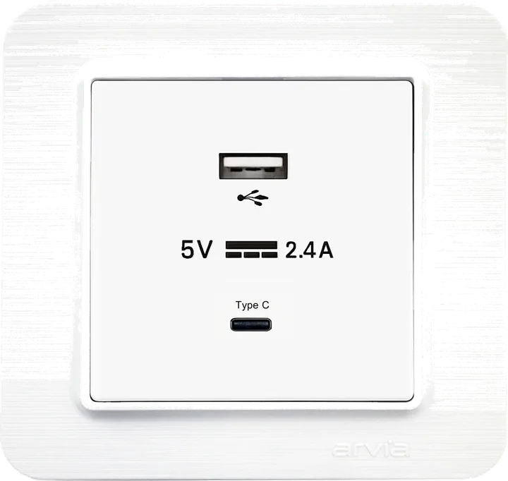 Розетка USB-A + USB-C 5V-2.4A, Матовий білий LAVIN