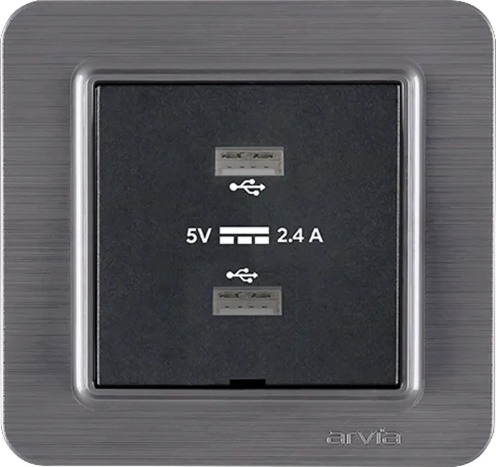 Розетка USB-A + USB-A 5V-2.4A, Димчатий LAVIN